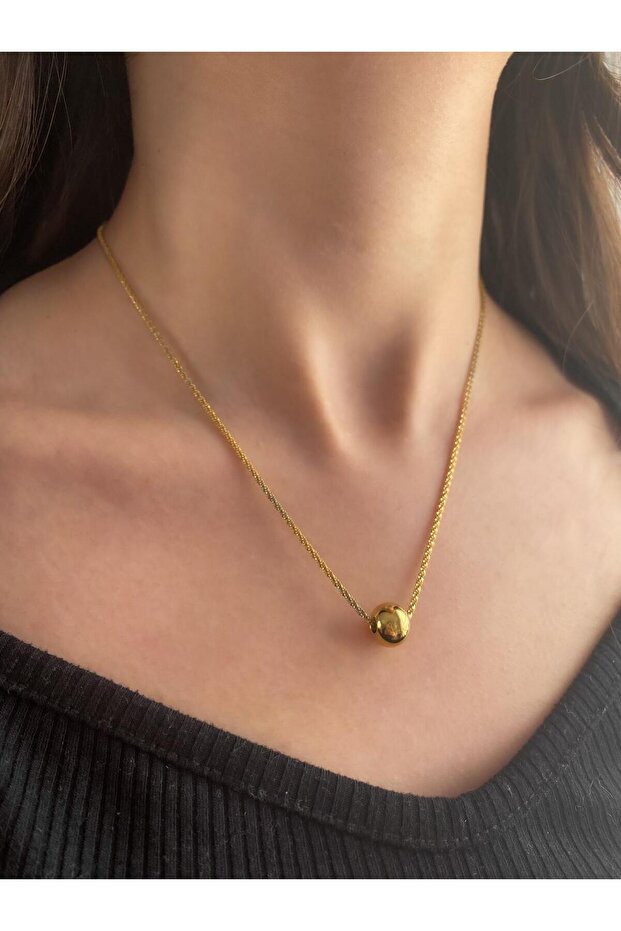 Kadın Kolye Elmas Zincir Tek Top Çelik Kolye - 1