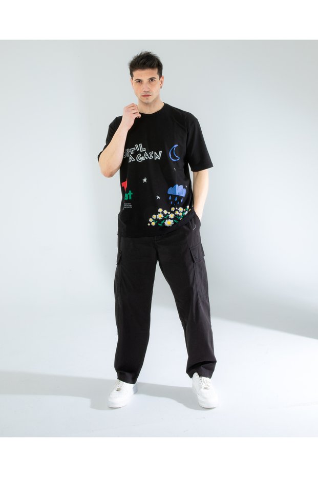 Oversize Unisex Printed T-Shirt Until Black