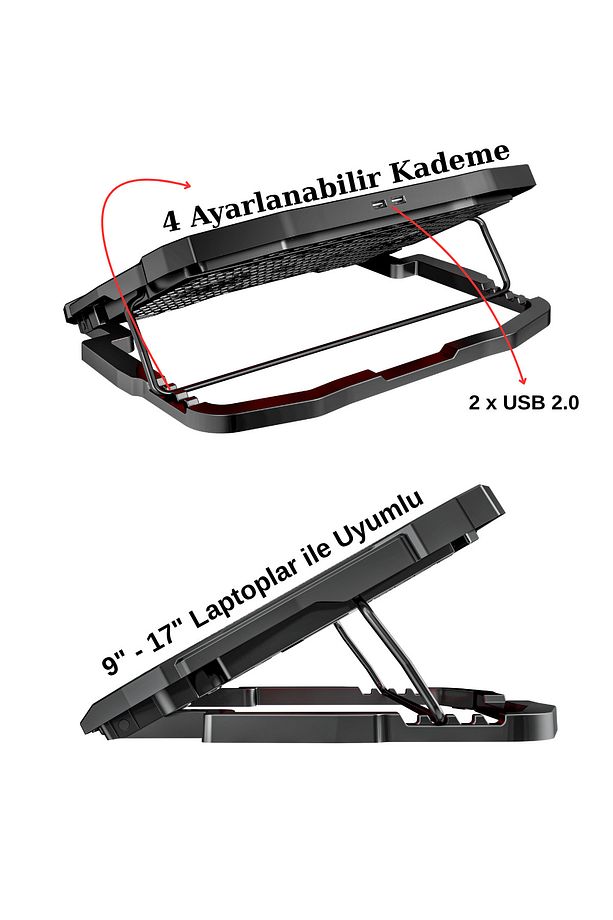 Speeder Sx-15 4 Adet Fanlı 9"-17" Inç Ledli Lcd Kontrol Panelli Standlı Notebook Laptop Soğutucu - 5