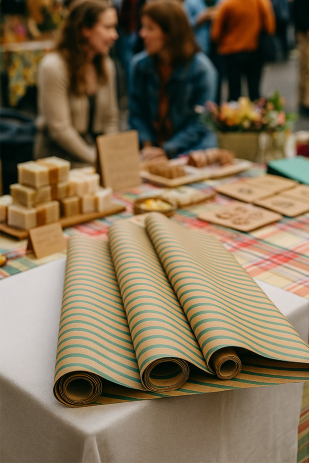 Kraft Green Chamois Line Wrapping Paper 10 Pieces 70X100Cm Gift Wrapping Gift Paper