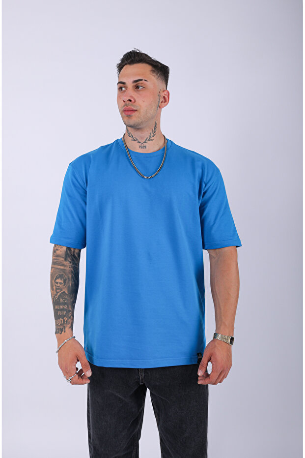 Unisex 100% Cotton Oversize Solid T-Shirt Blue