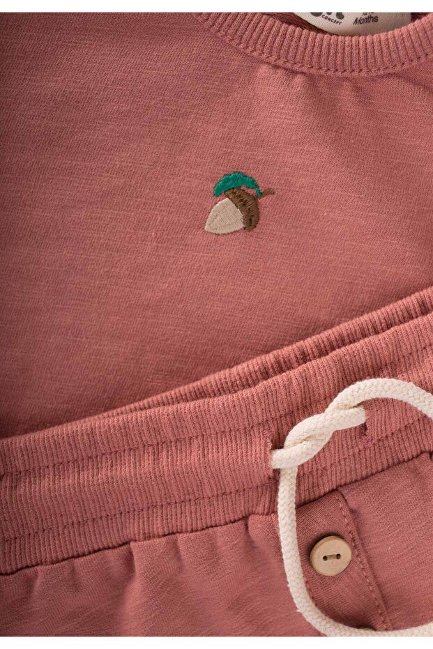 طقم عرق مطرز بالبلوط 0-4 سنوات ورد مجفف - 3