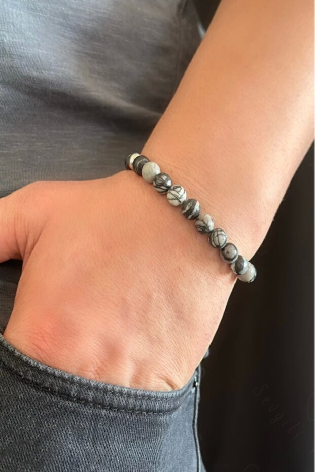 Black and White Jasper Natural Stone Bracelet| Autumn Series