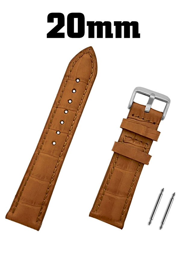 20mm Brown Tan Crocodile Genuine Leather Watch Strap