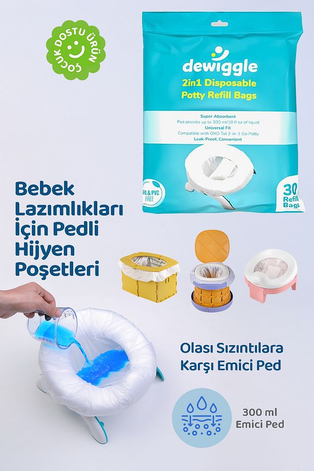 Lazımlık Poşeti, 30 Adet, Emici Pedli Seyahat Hijyen Poşetleri - 1