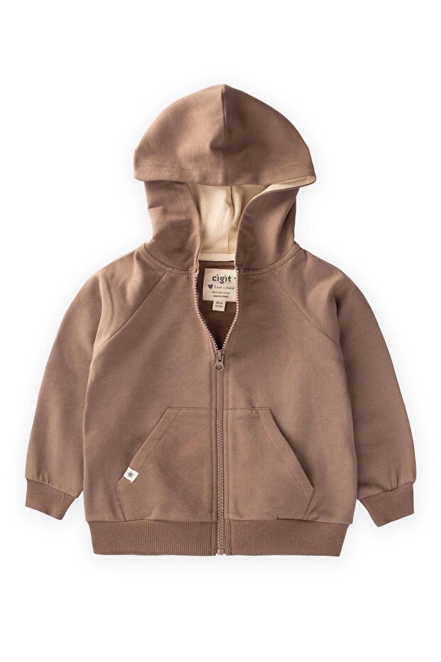 Hooded Zippered Cardigan 1-14 Years Old Mink