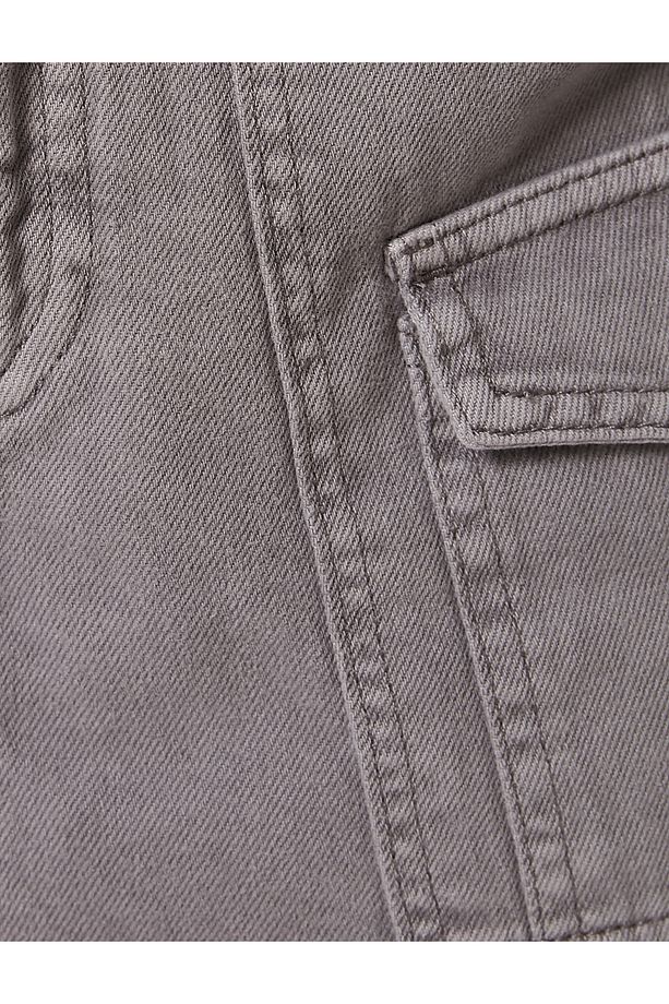 Kot Şort Etek Mini Gabardin Kumaş Fermuarlı Düğmeli - 6