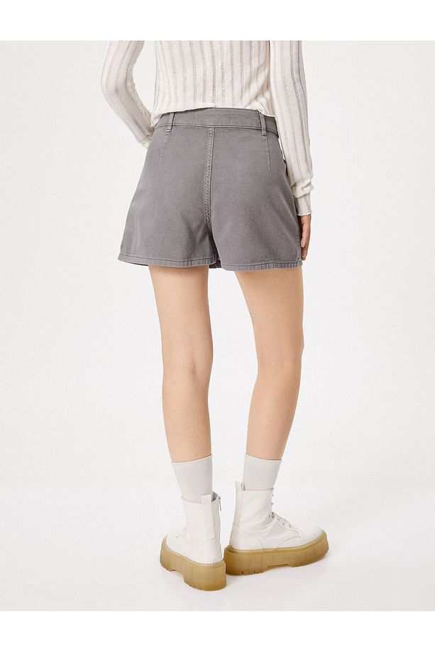 Kot Şort Etek Mini Gabardin Kumaş Fermuarlı Düğmeli - 4