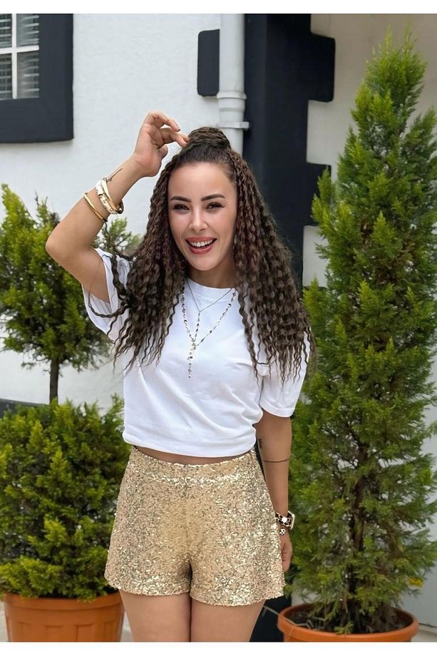 Parlak Pul Payet Astarlı Yan Fermuarlı Şort - 1