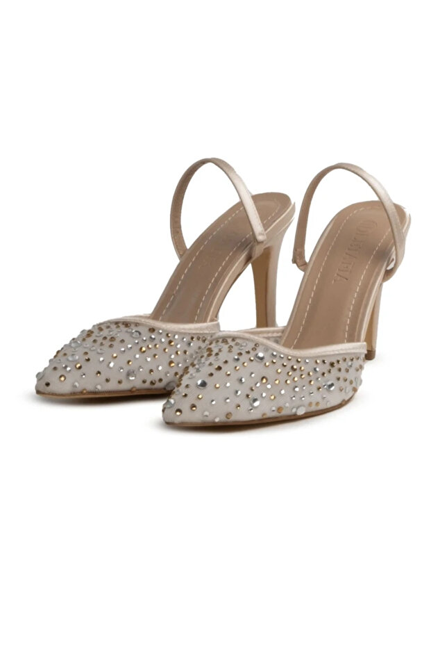 Tiana Beige Stone Heeled Shoes