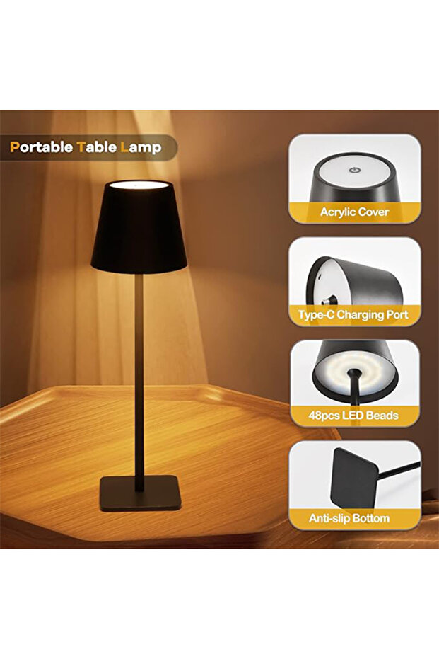 Rechargeable LED Table Lamp, 3-Color Lighting, Type-C Interface - 3