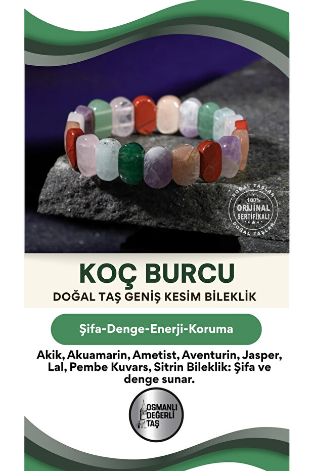 Aries Natural Stone Wide Cut Bracelet