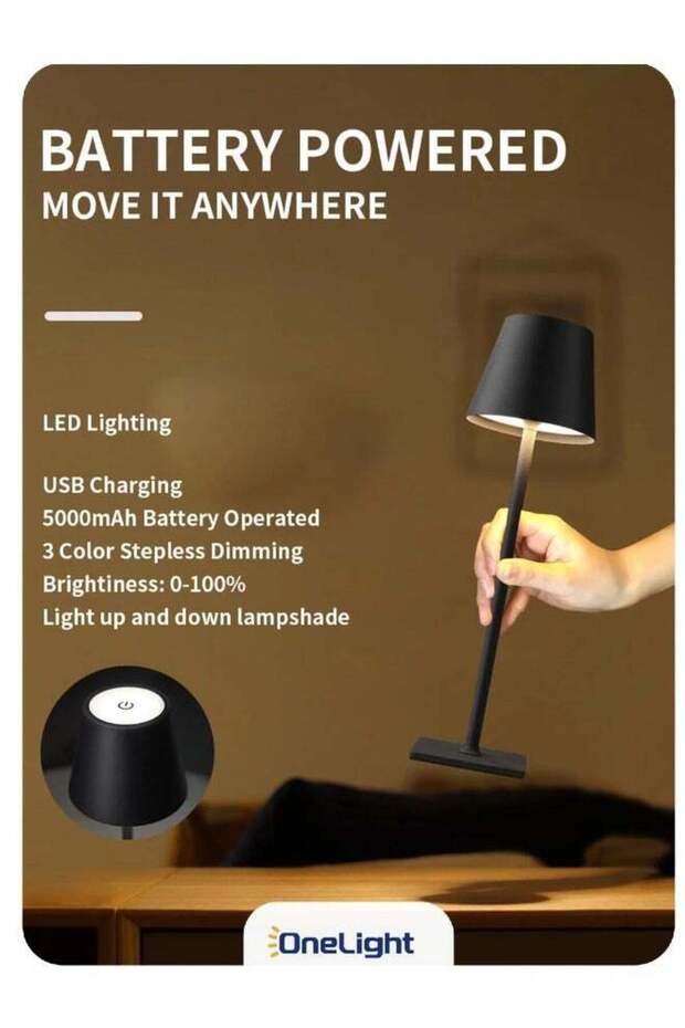 Rechargeable LED Table Lamp, 3-Color Lighting, Type-C Interface - 6