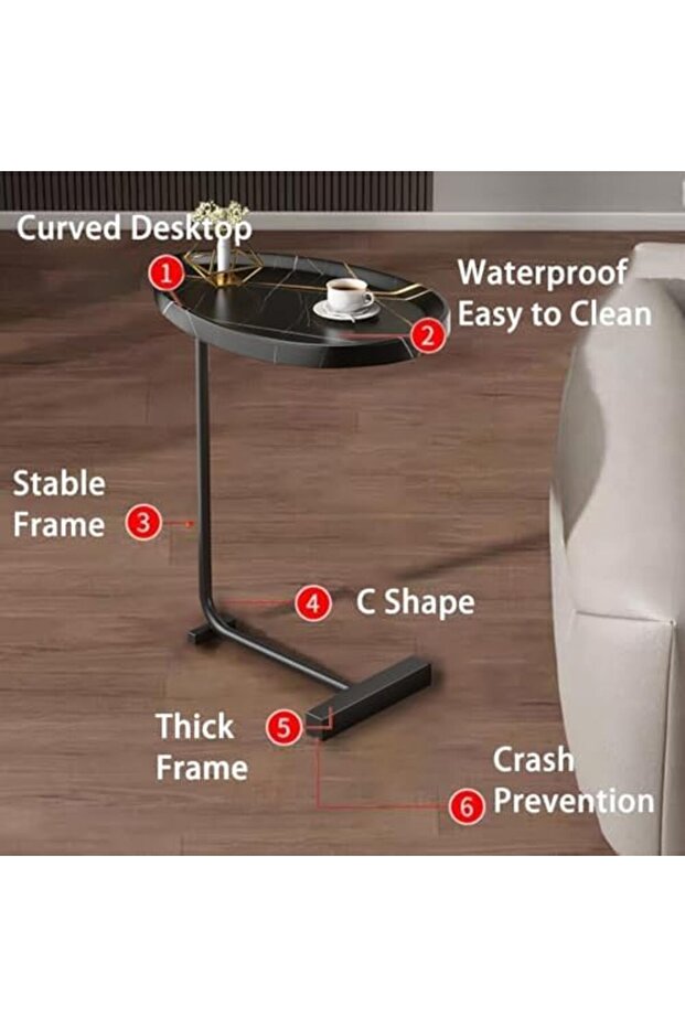 Side Table, C Shaped End Table, Small Coffee Table With Metal Frame, Side Tables Living Room - 3