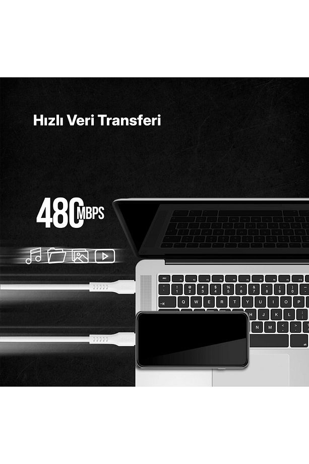 USB-C - USB-C 120cm 60W PD/QC Hızlı Şarj/Data Kablosu - 4