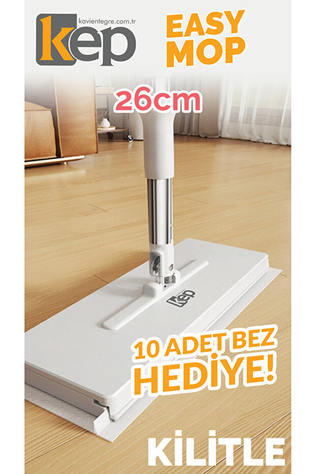 Kavi Entegre Plastik KEP Easy Mop 26 Cm - Otomatik Bez Yakalayan Mop - Yersil 40cm ve 10 Adet Bez Hediyeli