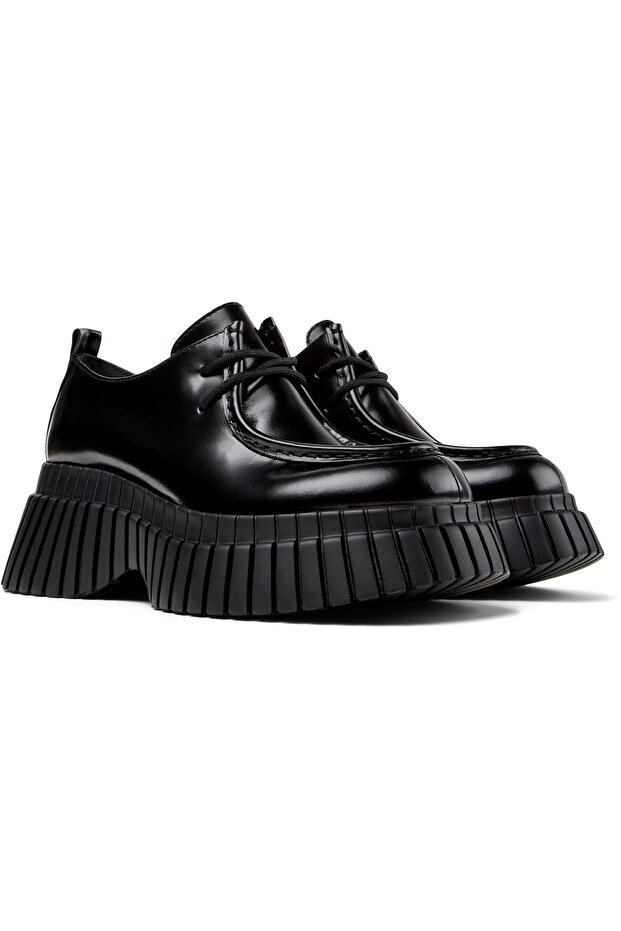 Women's Black Genuine Leather Classic Shoes with Hook And Loop Closure, Comfortable and Chic PixBcn