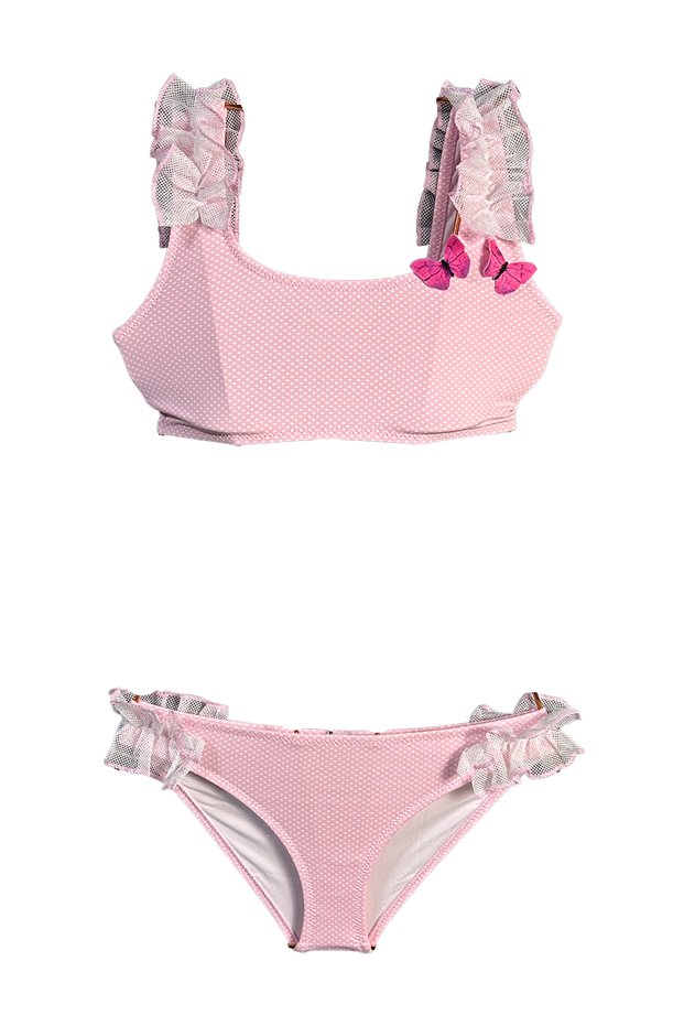 Strappy Lace Ruffle 3D Butterfly Detail 50Uv Girls Bikini Set by Nessi Byrd