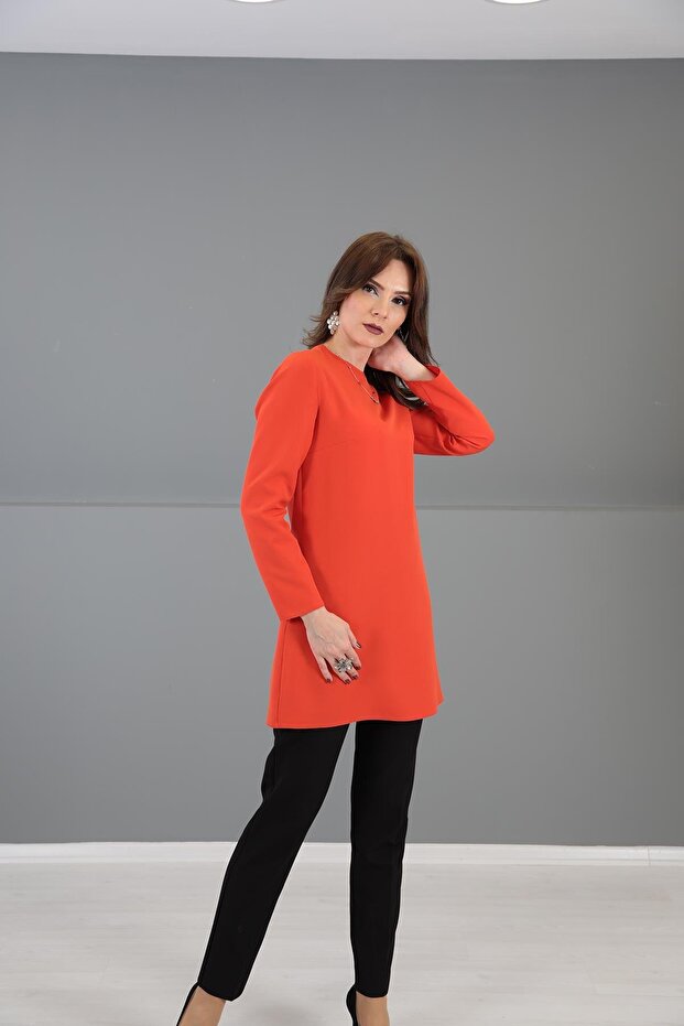 O-Neck Long Sleeve Blouse-Orange