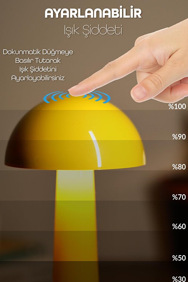 Dokunmatik Şarjlı Masa Lambası 3 MOD İskandinav Mantar Çalışma Okuma Işığı Lamba Sarı 330 - 4