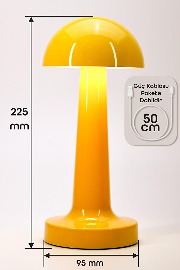 Dokunmatik Şarjlı Masa Lambası 3 MOD İskandinav Mantar Çalışma Okuma Işığı Lamba Sarı 330 - 6