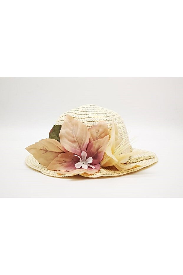 Kız Çocuk Çiçekli Hasır Şapka 8818 - 2