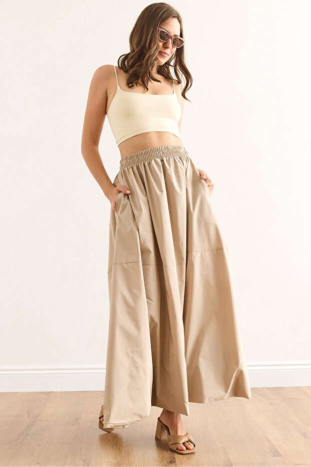 Women's Stone Elastic Waist Maxi Balloon Parachute Bell Skirt Etk-19000332