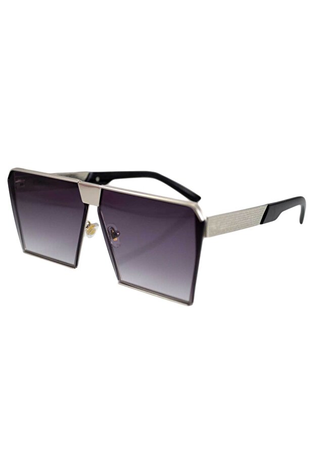Rectangular Flat Sunglasses Grey Silver Gradient Lens - 1