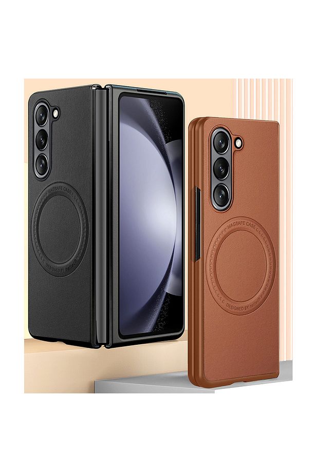 Samsung Galaxy Z Fold 5 Uyumlu Darbe Önleyici iç Yüzeyi Çizmez Magsafe Deri Arka Koruma Kılıf - 3
