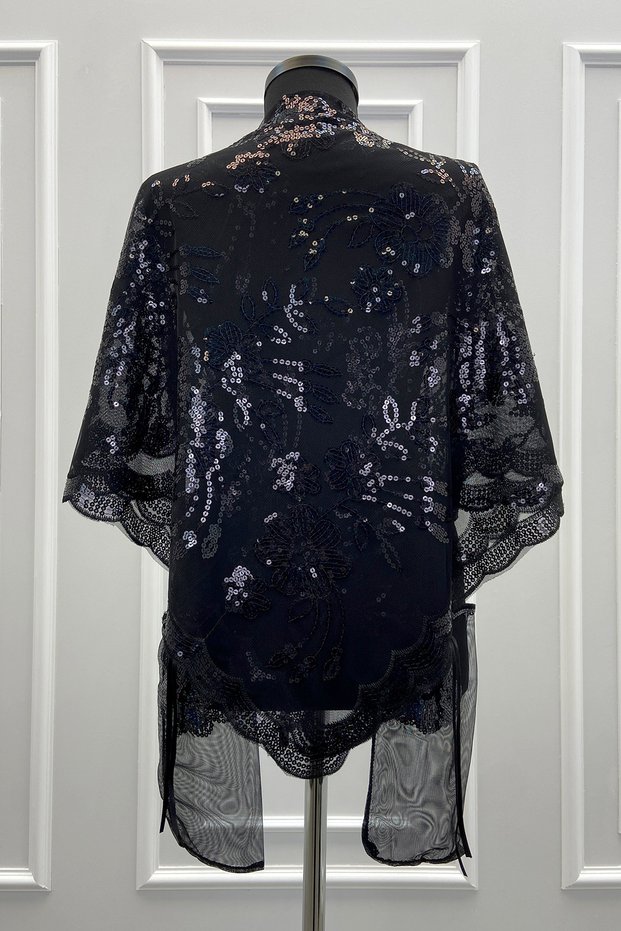 Black Bride Groom Groomsman Bridesmaid Henna Night Soldier Shoulder Cover Shawl with Gloves Sequin Flower Motif