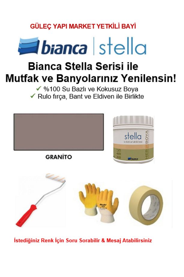 Stella Su Bazlı Saf Akrilik BOYA ( 0,5Lt Boya + Rulo fırça, Kağıt Bant ve Eldiven İle Birlikte) - 1