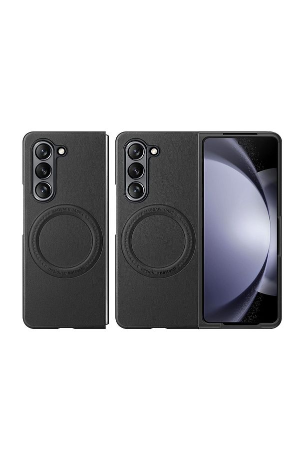 Samsung Galaxy Z Fold 5 Uyumlu Darbe Önleyici iç Yüzeyi Çizmez Magsafe Deri Arka Koruma Kılıf - 1
