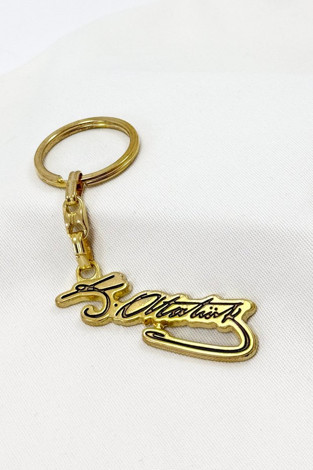 Gold Colored K. Atatürk Signed Metal Keychain, Gift Keychain