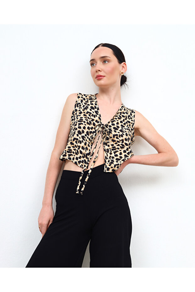 Leopar Crop Yelek