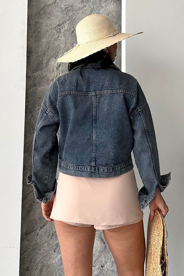 Çift Cepli Demin Crop Ceket Tint-kahve - 27271 - 5