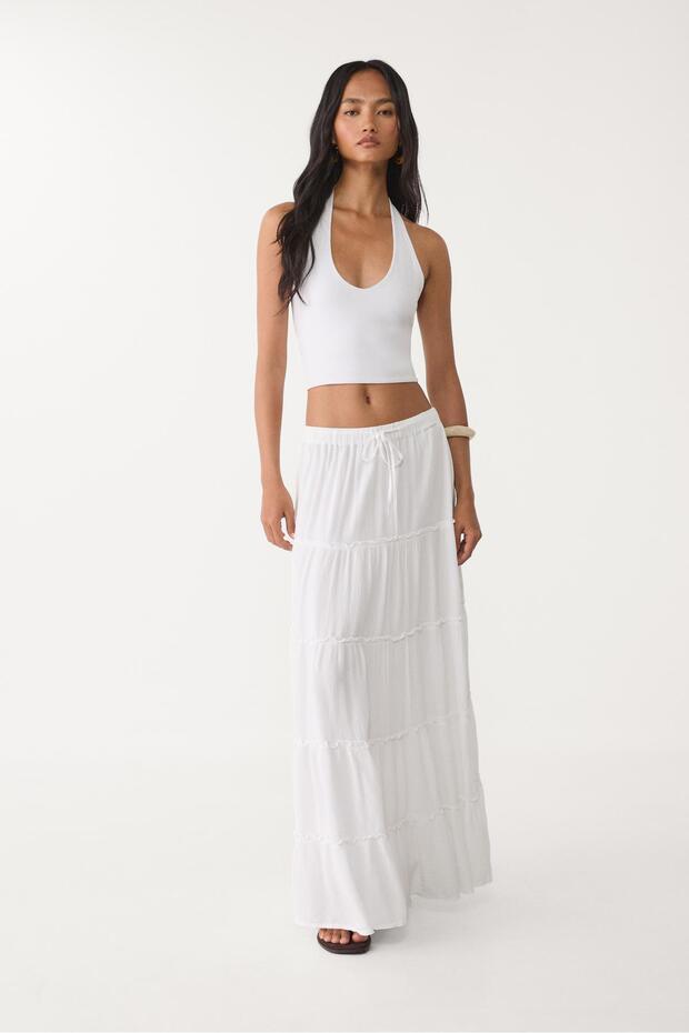 Panelli dökümlü midi etek - 1