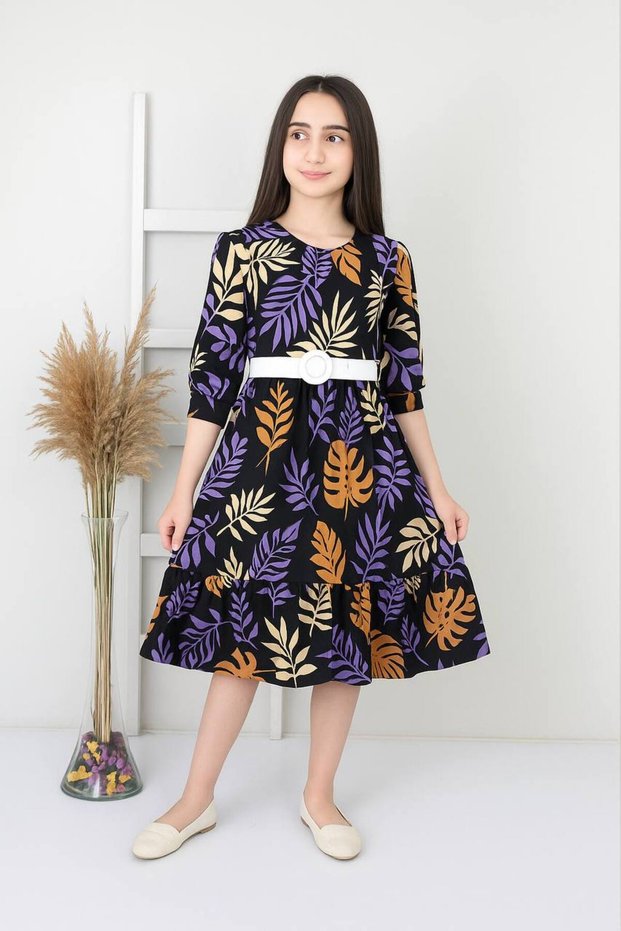 Girls' Flower Untied Wrap-Around Fabric Summer Casual Dress