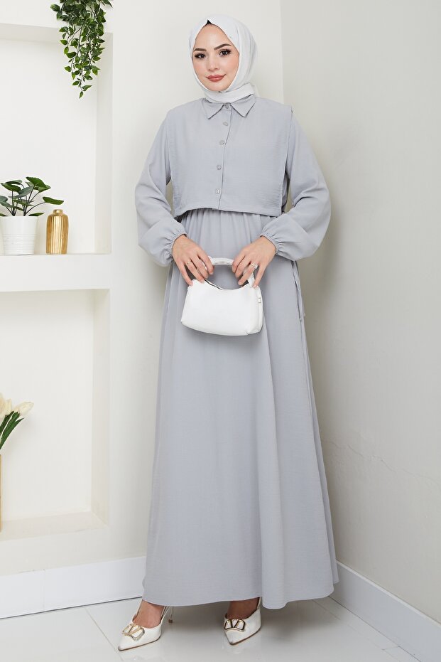 Bolero Tie-Up Gray Dress