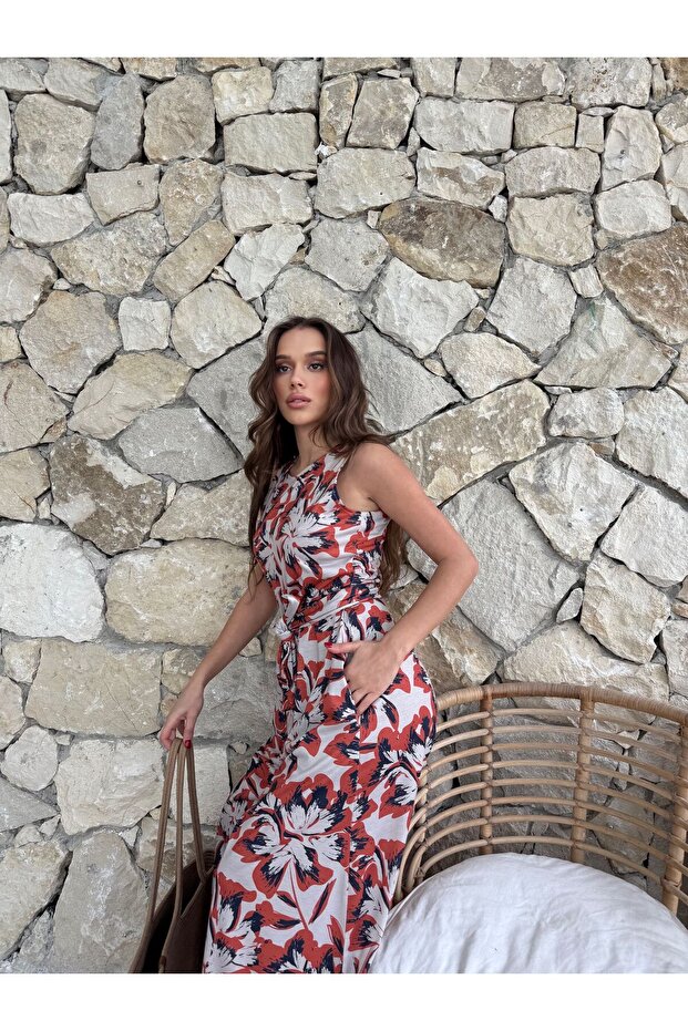 Patterned Maxi Jumpsuit with Side Pockets - 5