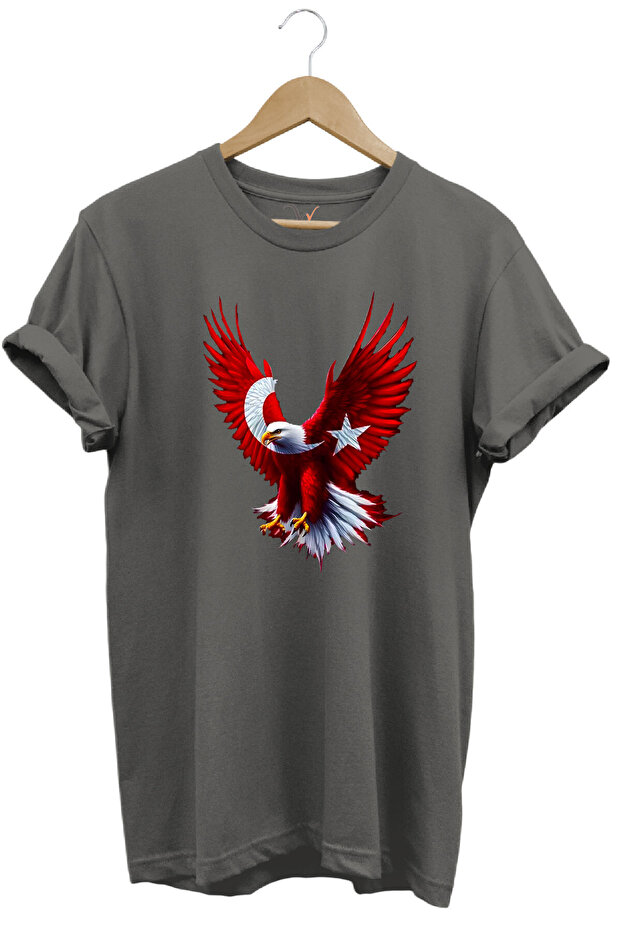 Türkiye Moon Star Turkish Flag Eagle Design Printed 100% Cotton Regular Fit Crew Neck T-Shirt