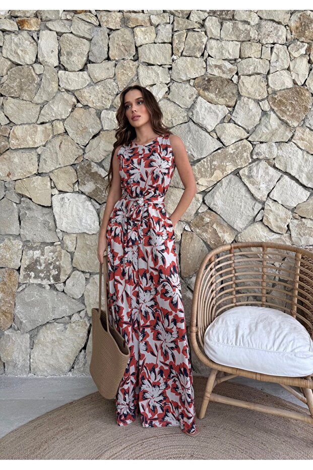 Patterned Maxi Jumpsuit with Side Pockets - 3