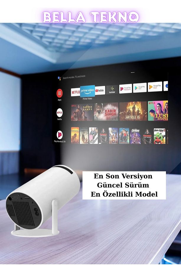 Taşınabilir Akıllı Projektör | Android Sistemli, Dahili Ses ve Kablosuz İnternet Bağlantısı - 4