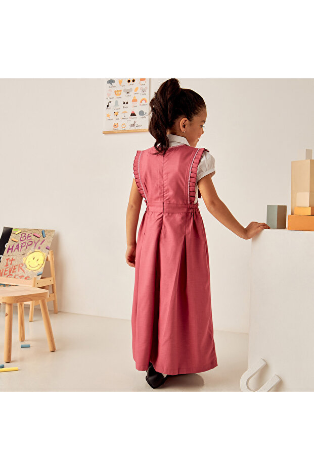 مريلة سادة برقبة مربعة مع حواف منقوشة ومطوية - 4