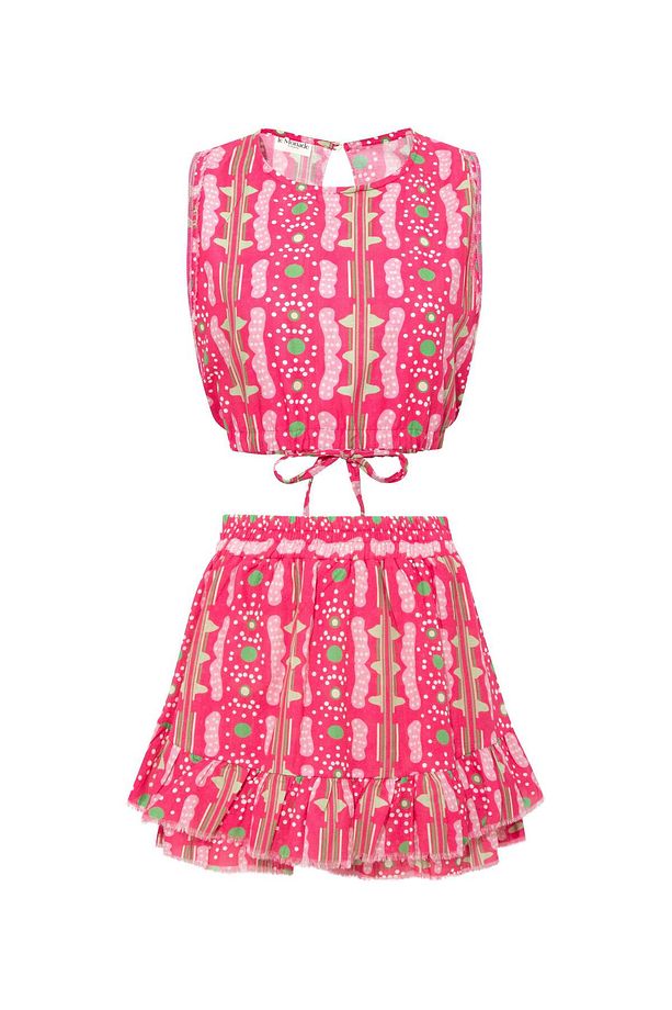 Pembe Bulut Desenli Şort Etek - 3