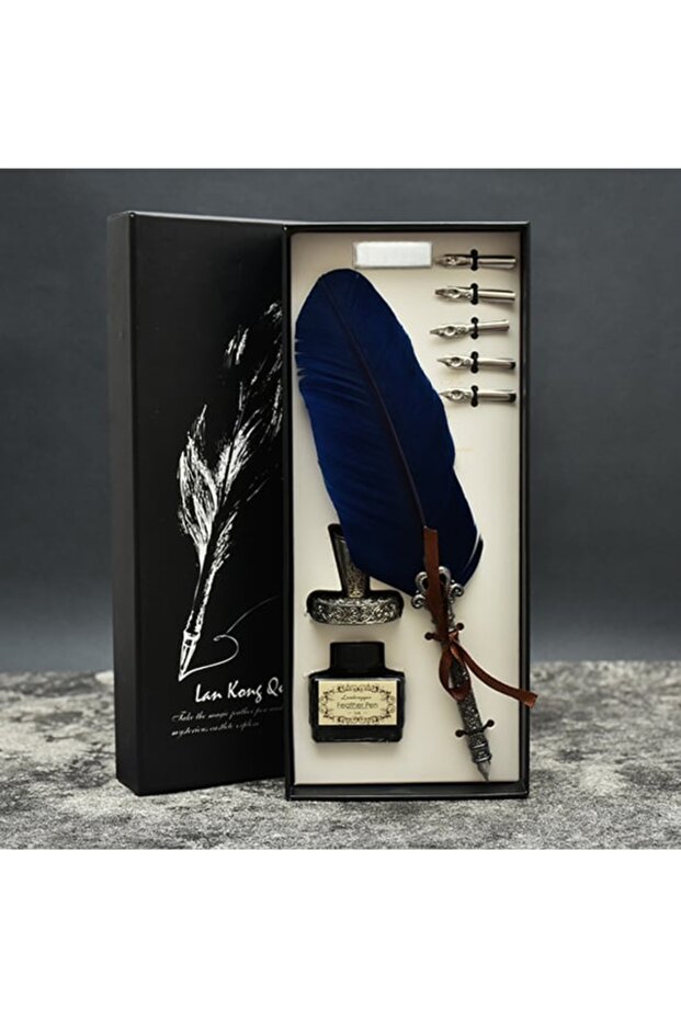 Vintage Dip Ink Calligraphy Set – Feather Dip Pen + 5 Nibs + Ink + Ink Special Boxed Set