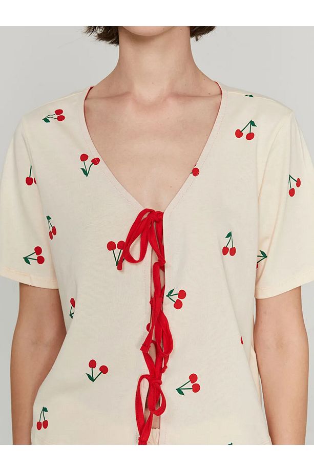 LCW DREAM Ekru Kadın Şortlu Pijama Takımı Anne Kız Kombini - 4