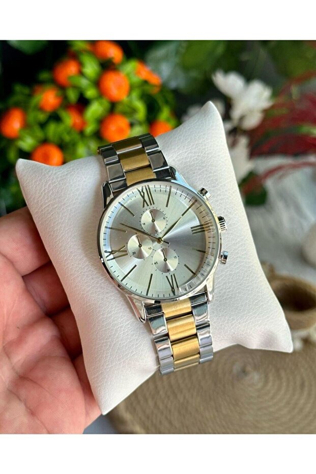 Silver Gold Two Colors Stainless Ipc Plated Metal Men's Wristwatch
