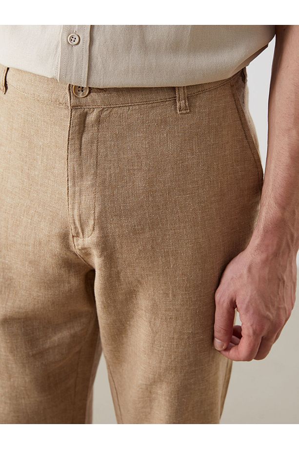 Regular Kalıp Keten Karışımlı Kumaş Şık Erkek Pantolon - 4