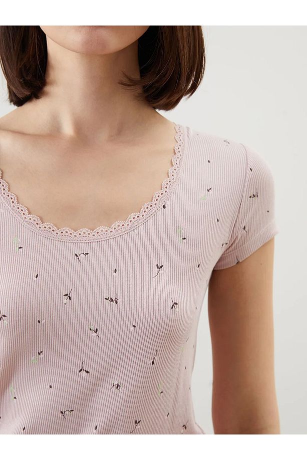 LCW DREAM Pembe U Yaka Çiçekli Kadın Şortlu Pijama Takım - 3