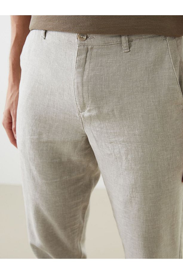 Regular Kalıp Keten Karışımlı Kumaş Şık Erkek Pantolon - 4